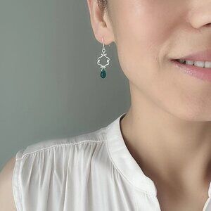 Silver Plated Teal Green Glass Teardrop Earrings